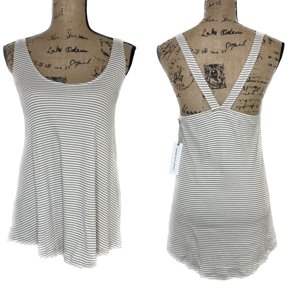 Cupcakes and Cashmere Asana Tank Top Ivory Sand Stripe Yoga Athleisure Sz‎ S